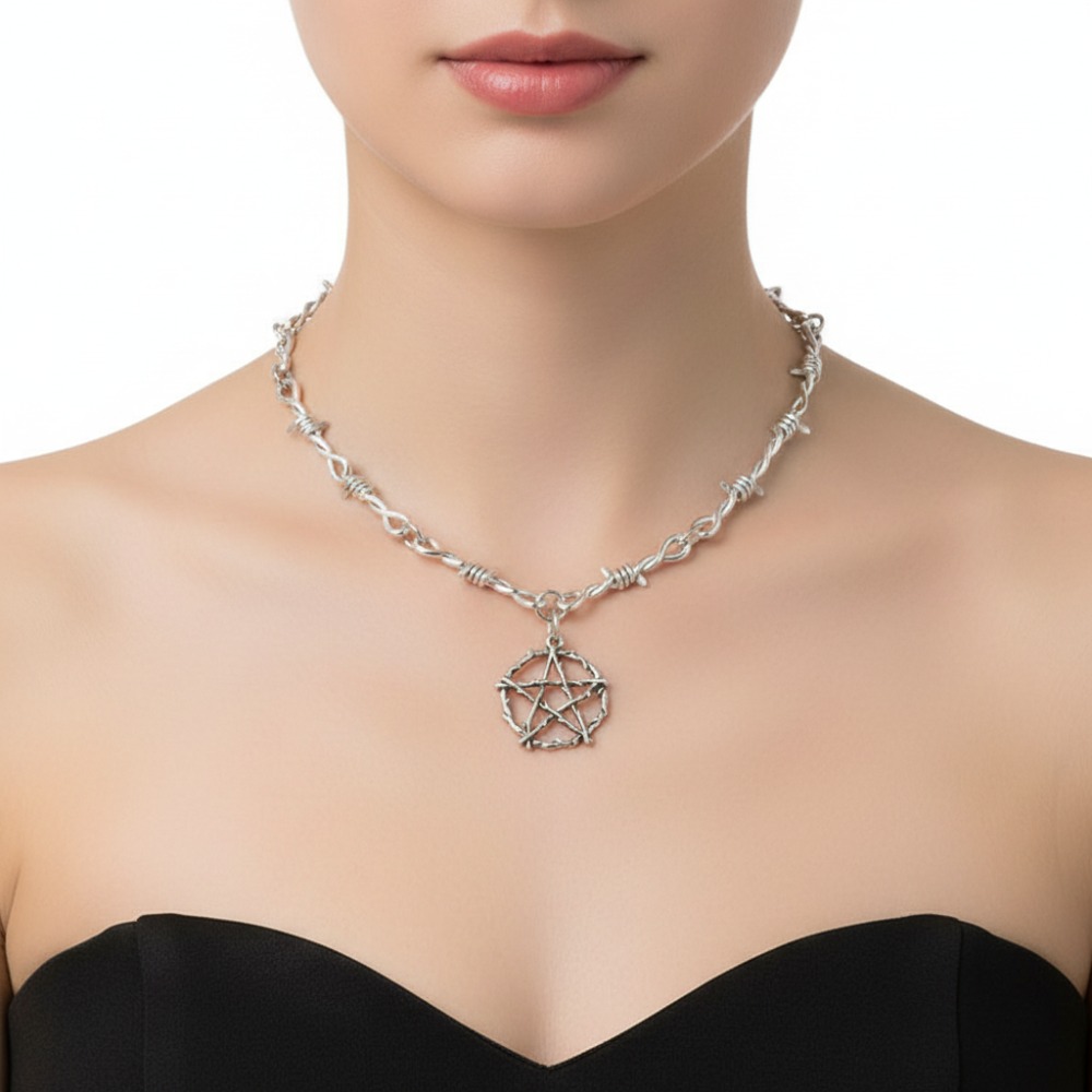 Zac's Alter Ego - Metal Barbwire Pentagram Ketting - Zilverkleurig